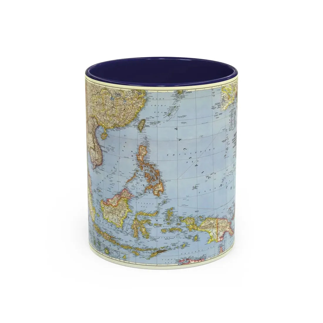 Pacific Islands - Southeast Asia (1944) (Map) Accent Coffee Mug 11oz Navy - Go Mug Yourself