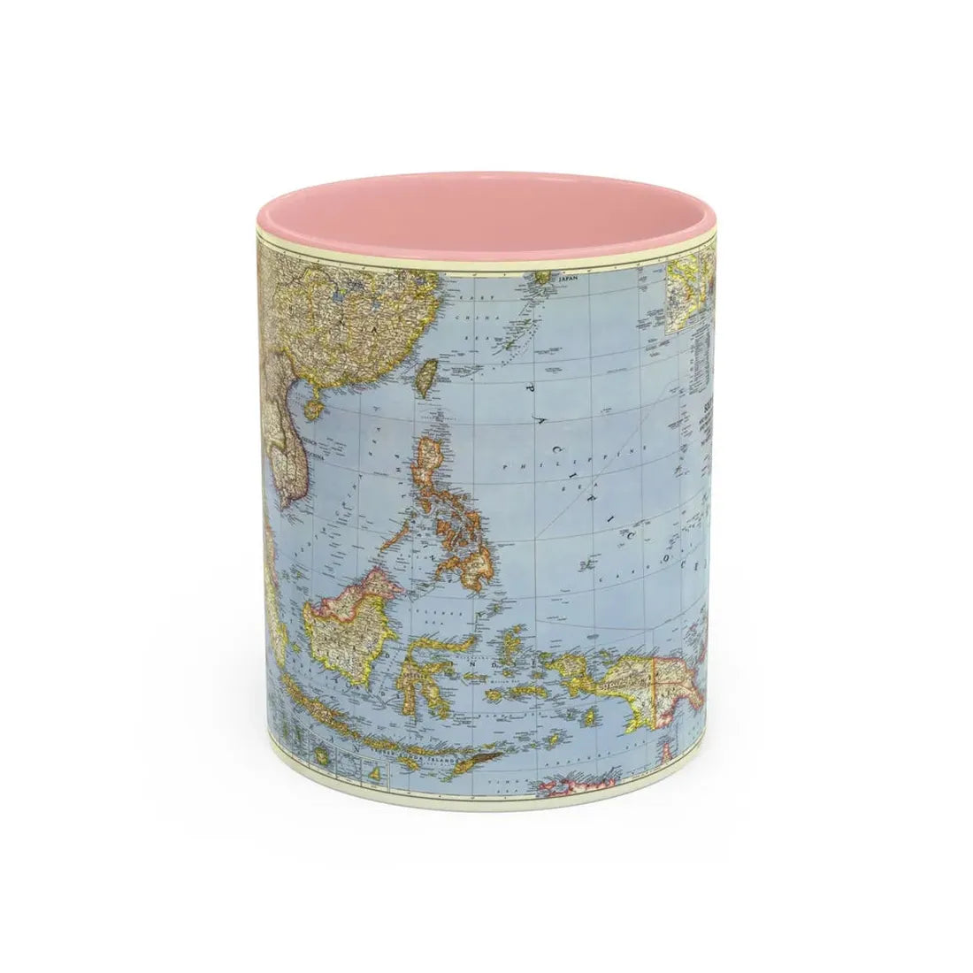 Pacific Islands - Southeast Asia (1944) (Map) Accent Coffee Mug 11oz Pink - Go Mug Yourself