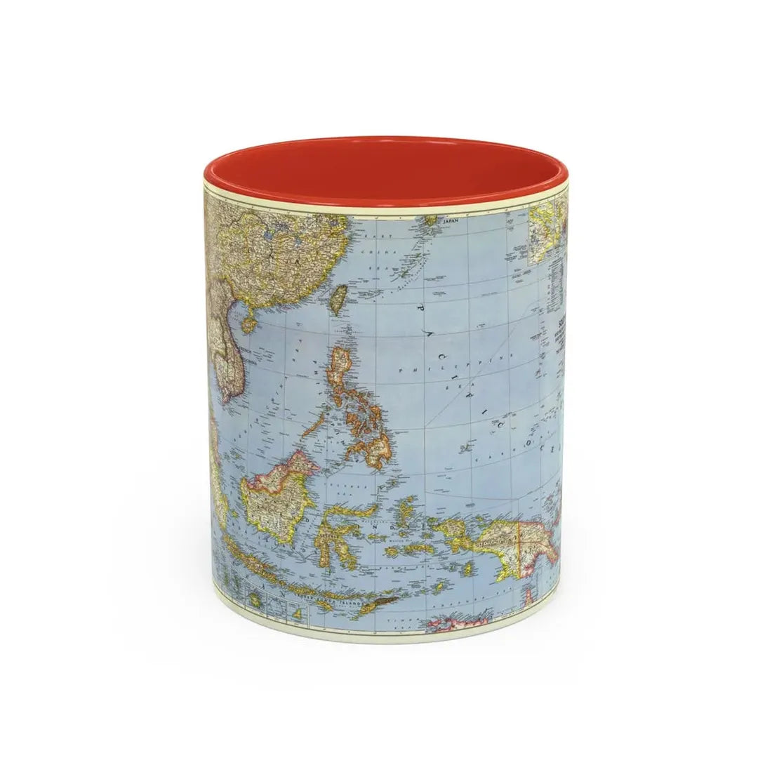 Pacific Islands - Southeast Asia (1944) (Map) Accent Coffee Mug 11oz Red - Go Mug Yourself