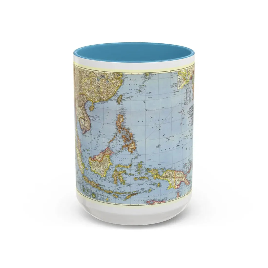 Pacific Islands - Southeast Asia (1944) (Map) Accent Coffee Mug 15oz Light Blue - Go Mug Yourself