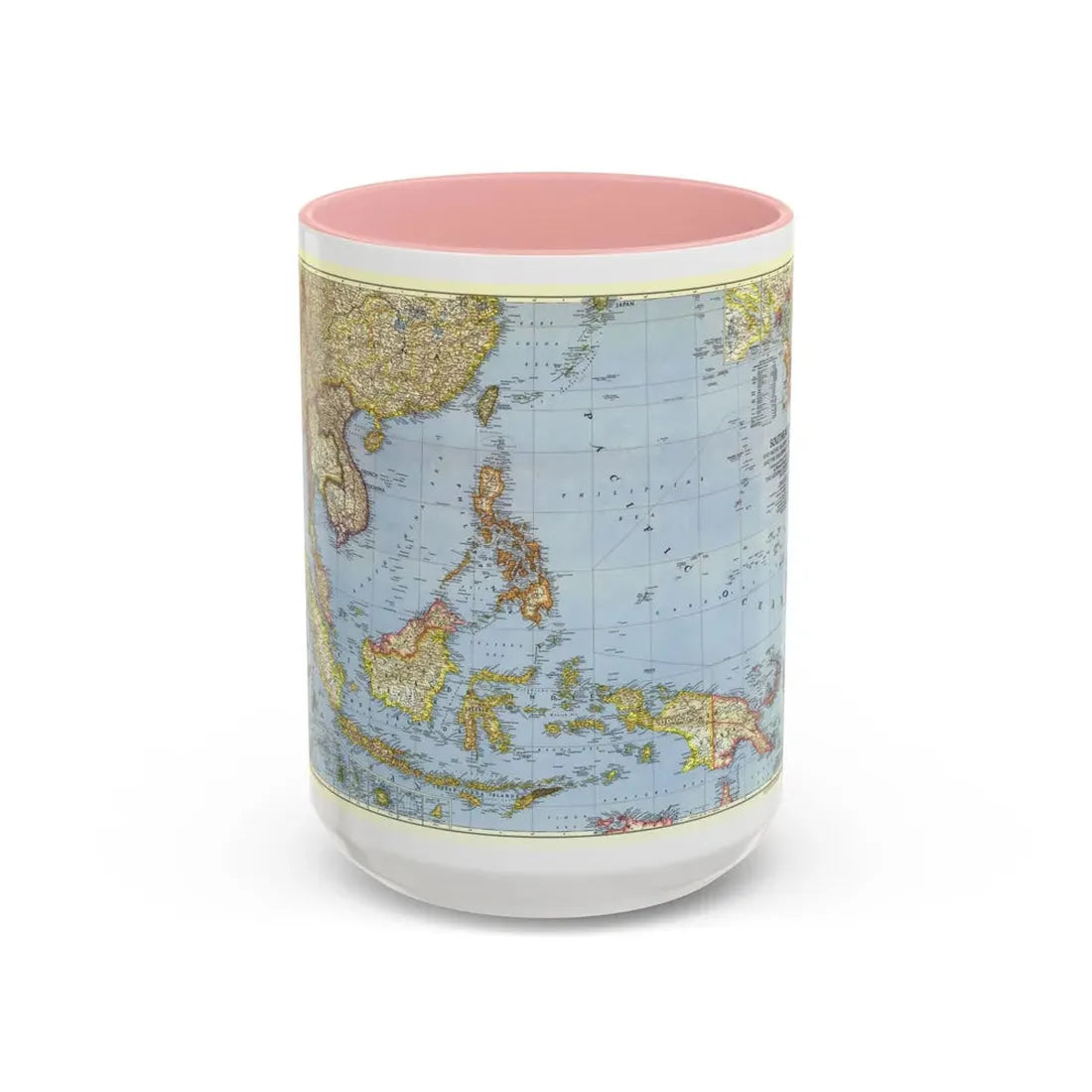 Pacific Islands - Southeast Asia (1944) (Map) Accent Coffee Mug 15oz Pink - Go Mug Yourself
