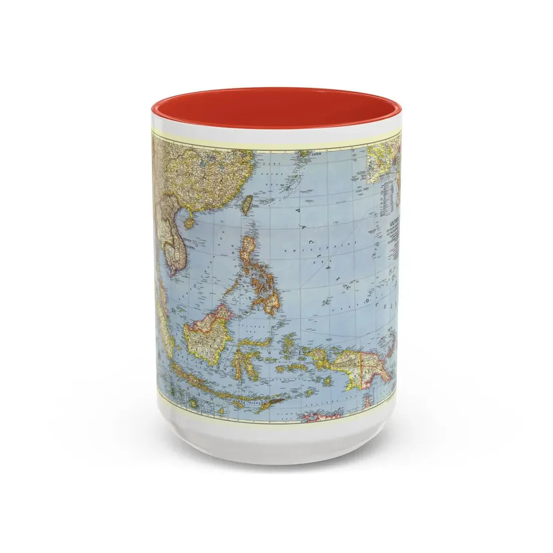 Pacific Islands - Southeast Asia (1944) (Map) Accent Coffee Mug 15oz Red - Go Mug Yourself