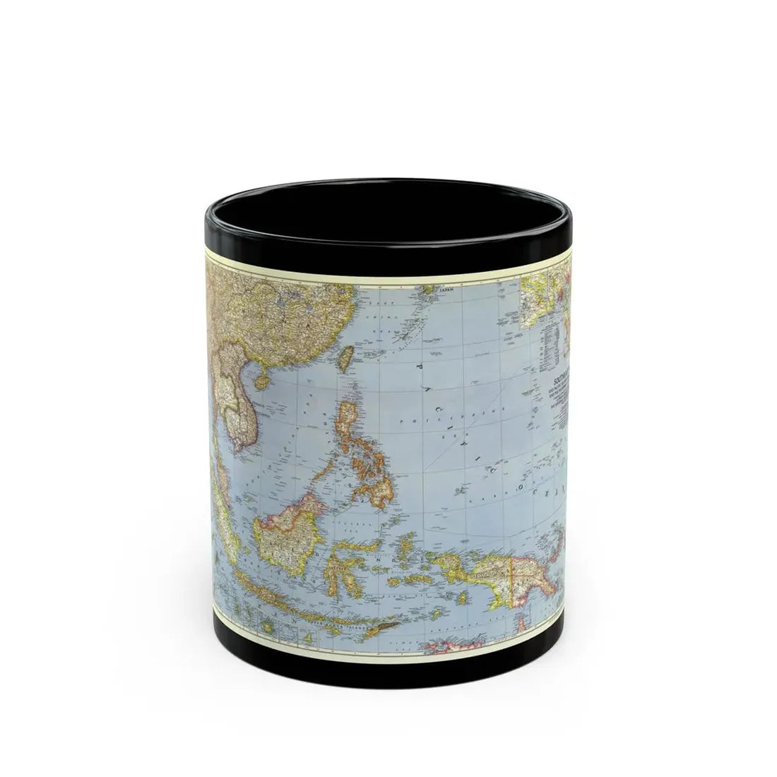Pacific Islands - Southeast Asia (1944) (Map) Black Coffee Mug 11oz - Go Mug Yourself
