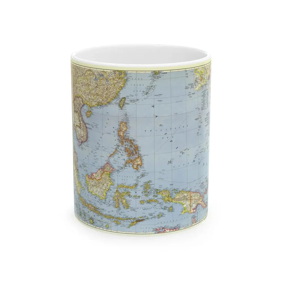 Pacific Islands - Southeast Asia (1944) (Map) White Coffee Mug 11oz - Go Mug Yourself