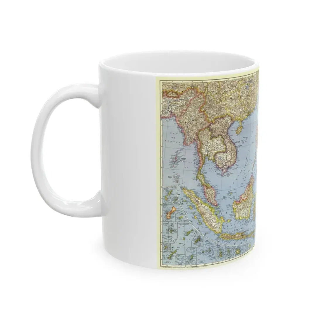Pacific Islands - Southeast Asia (1944) (Map) White Coffee Mug - Go Mug Yourself