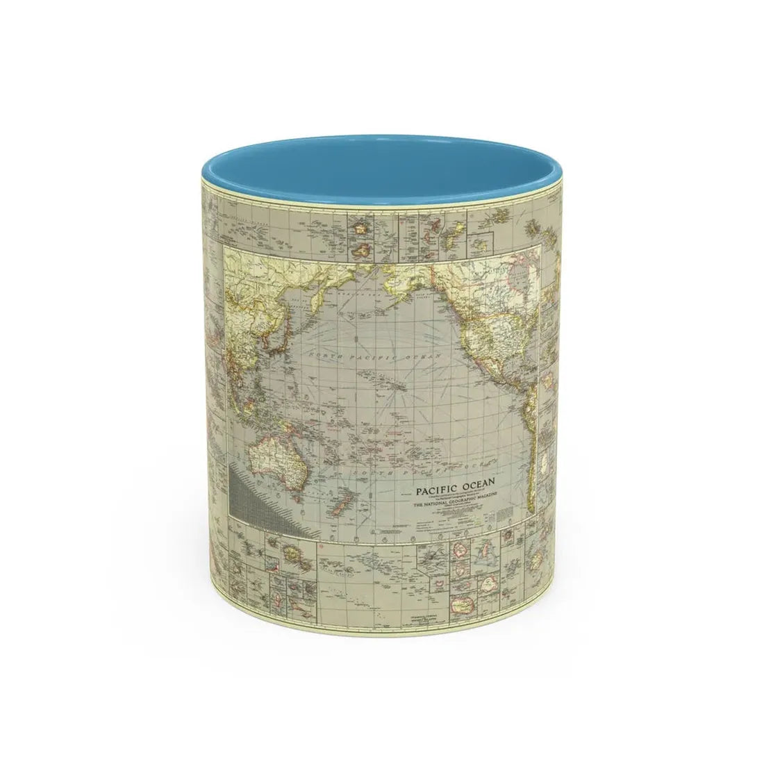 Pacific Ocean (1936) (Map) Accent Coffee Mug 11oz Light Blue - Go Mug Yourself