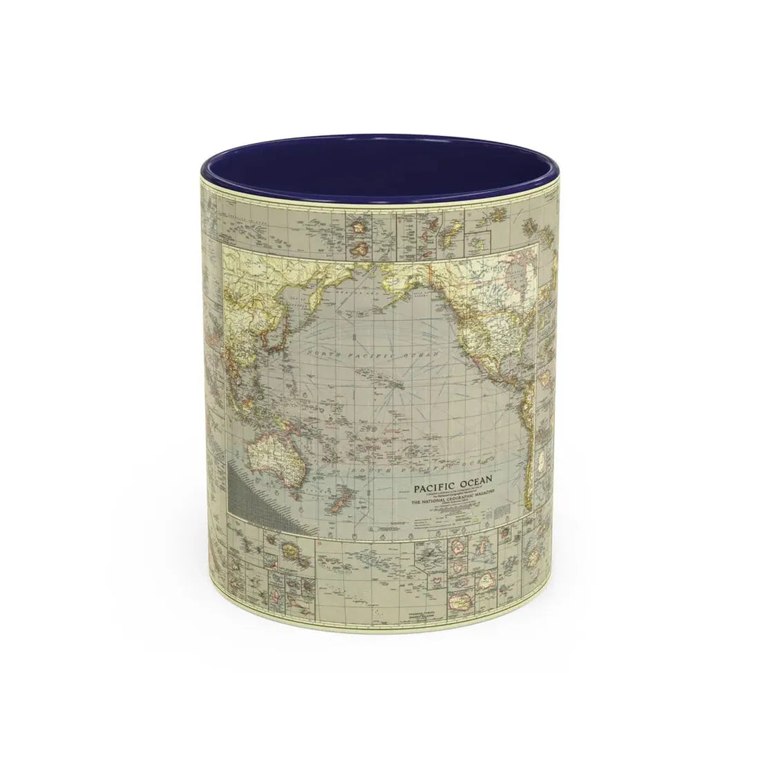 Pacific Ocean (1936) (Map) Accent Coffee Mug 11oz Navy - Go Mug Yourself