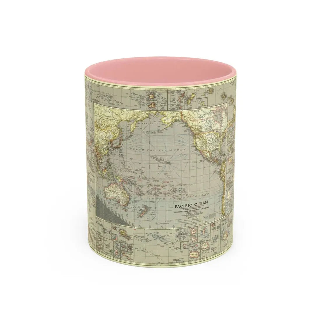 Pacific Ocean (1936) (Map) Accent Coffee Mug 11oz Pink - Go Mug Yourself
