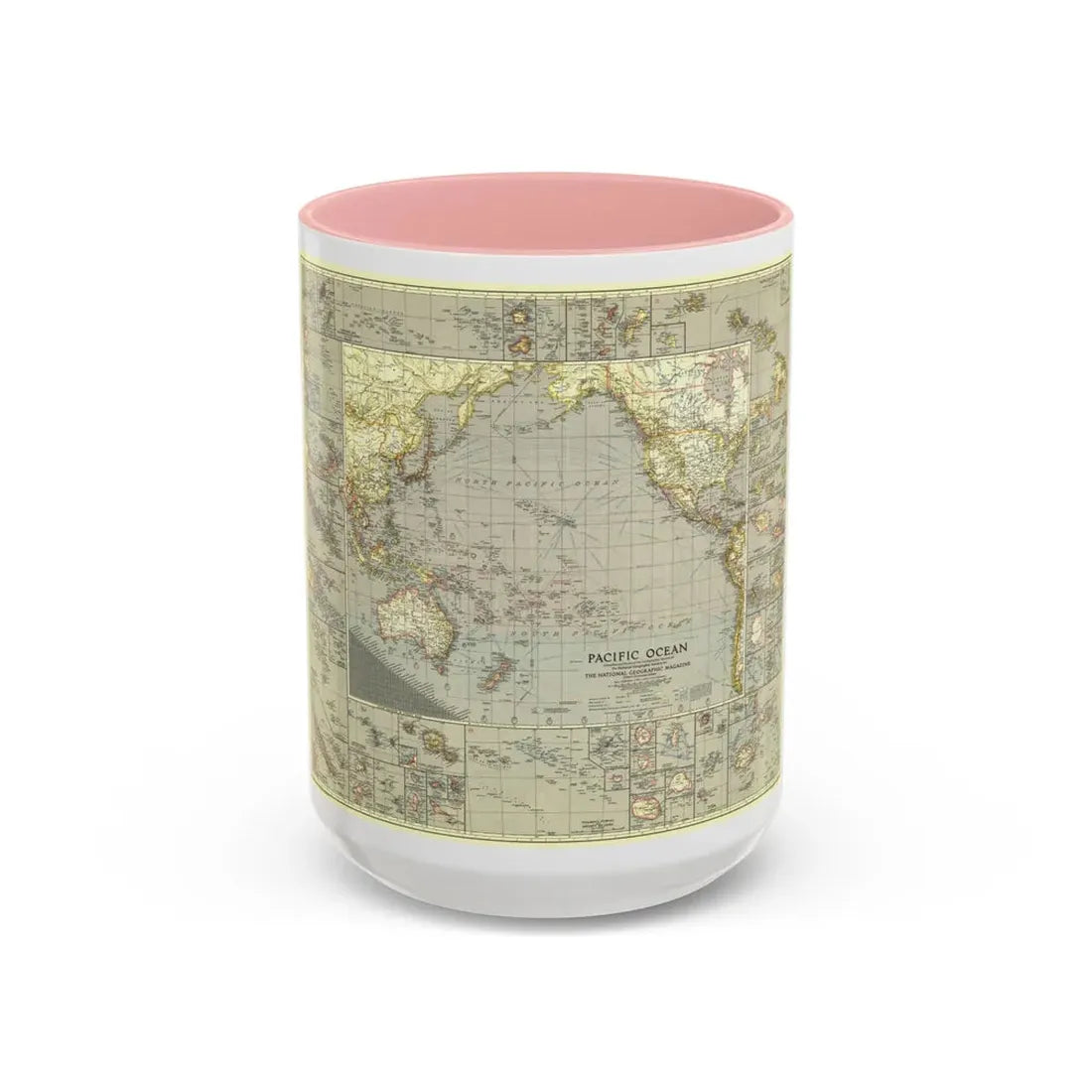 Pacific Ocean (1936) (Map) Accent Coffee Mug 15oz Pink - Go Mug Yourself