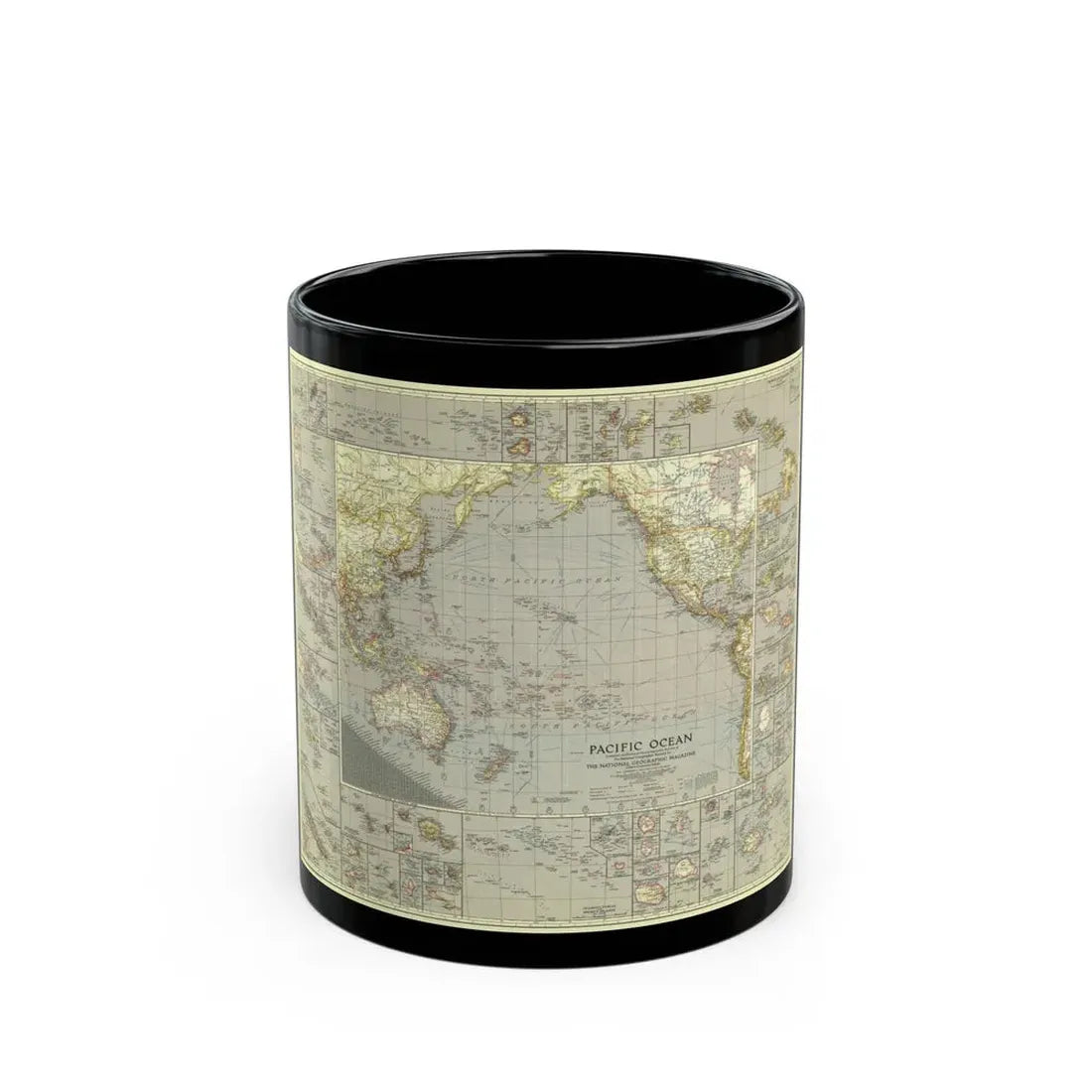 Pacific Ocean (1936) (Map) Black Coffee Mug 11oz - Go Mug Yourself
