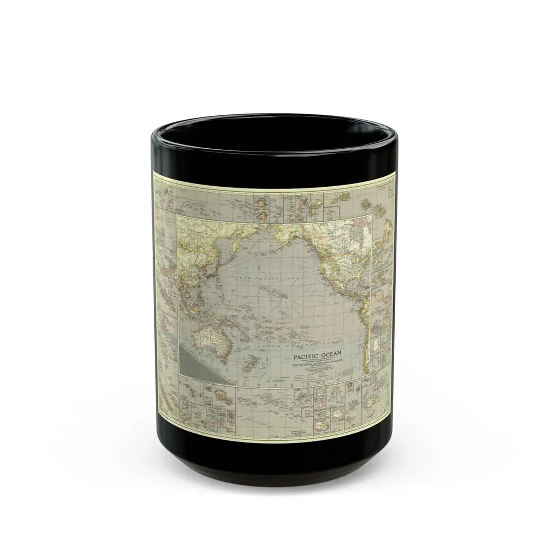 Pacific Ocean (1936) (Map) Black Coffee Mug 15oz - Go Mug Yourself