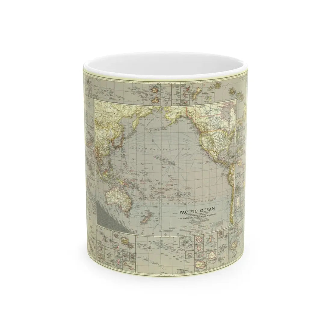 Pacific Ocean (1936) (Map) White Coffee Mug 11oz - Go Mug Yourself