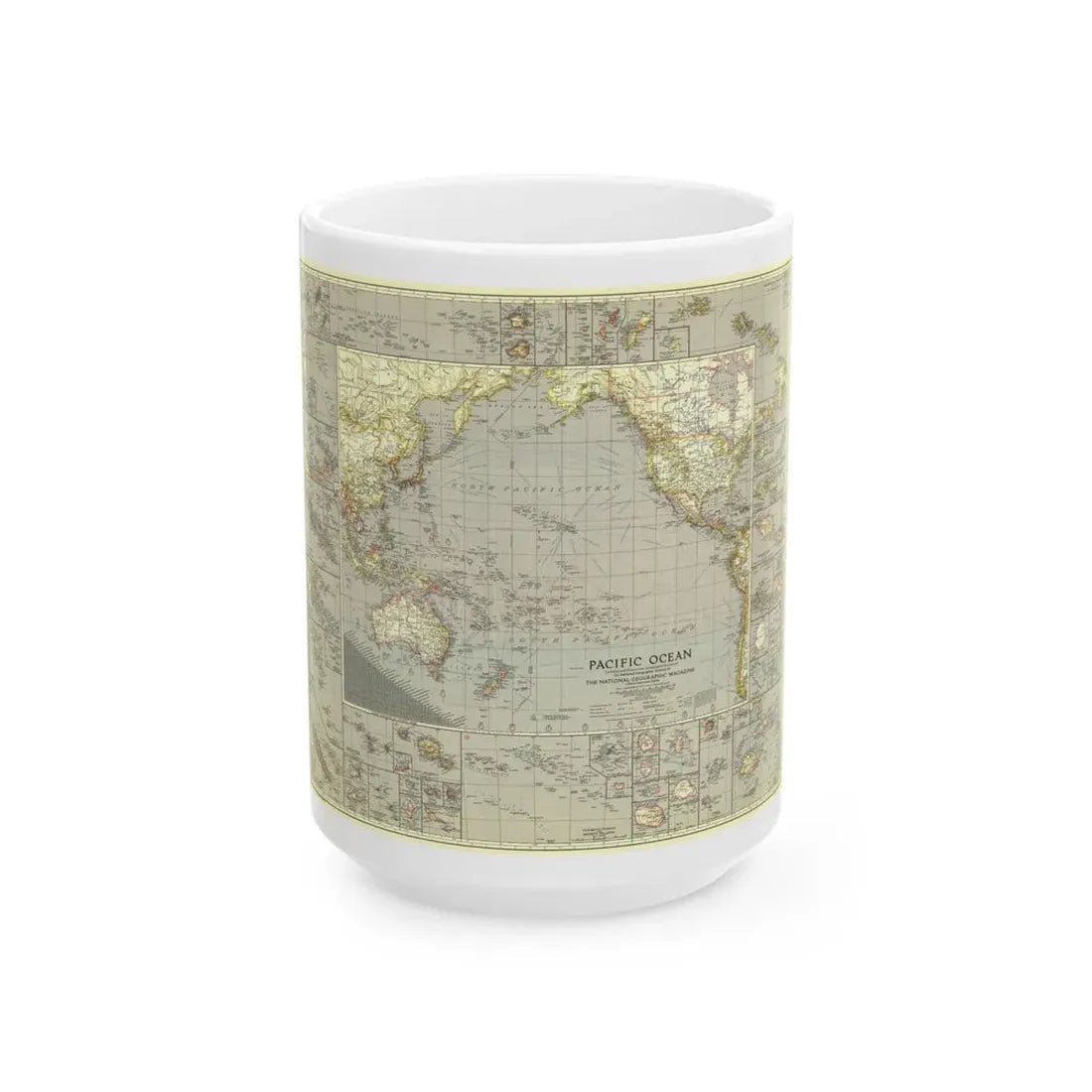 Pacific Ocean (1936) (Map) White Coffee Mug 15oz - Go Mug Yourself