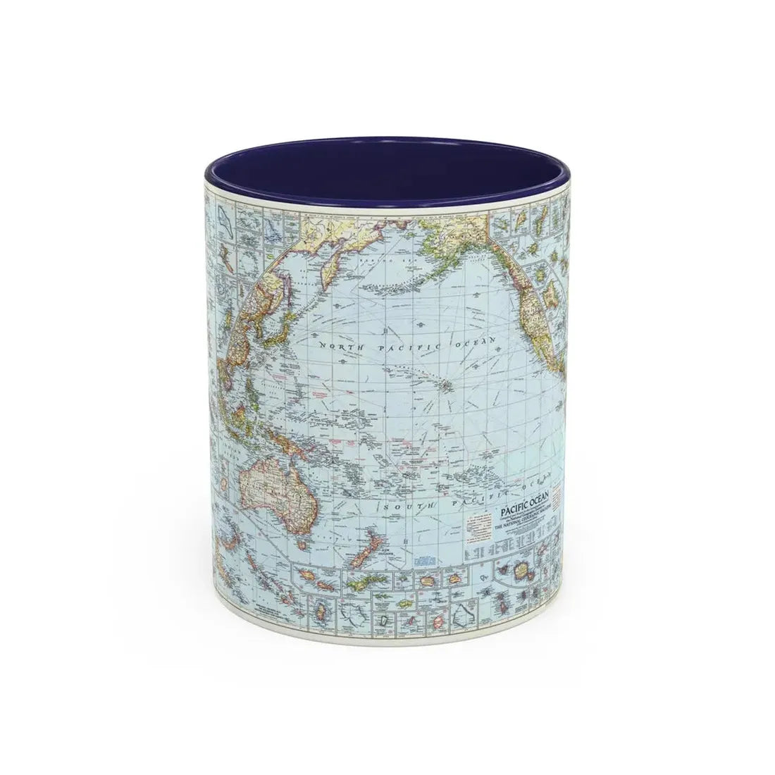 Pacific Ocean (1952) (Map) Accent Coffee Mug 11oz Navy - Go Mug Yourself