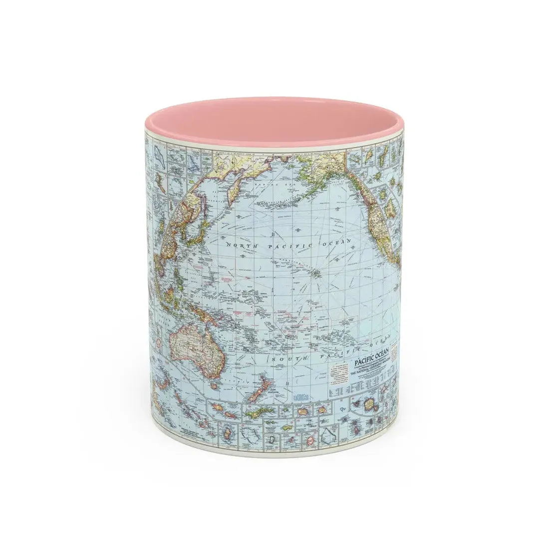 Pacific Ocean (1952) (Map) Accent Coffee Mug 11oz Pink - Go Mug Yourself