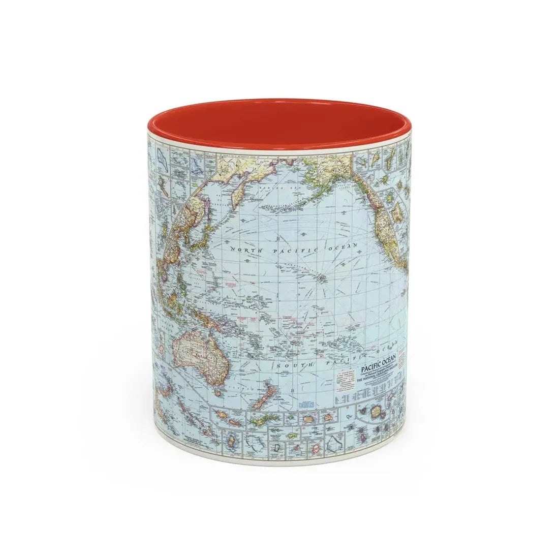 Pacific Ocean (1952) (Map) Accent Coffee Mug 11oz Red - Go Mug Yourself