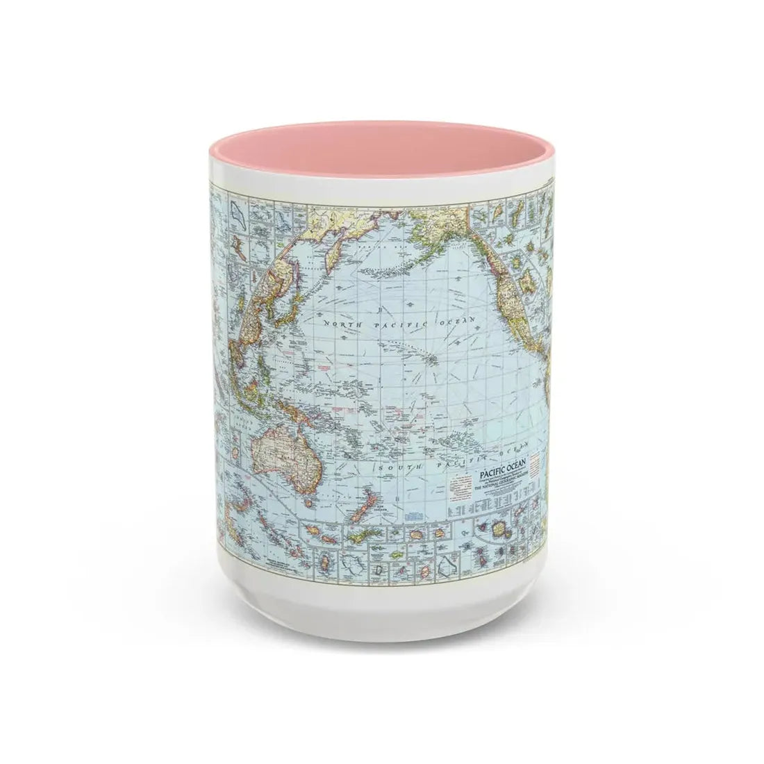 Pacific Ocean (1952) (Map) Accent Coffee Mug 15oz Pink - Go Mug Yourself