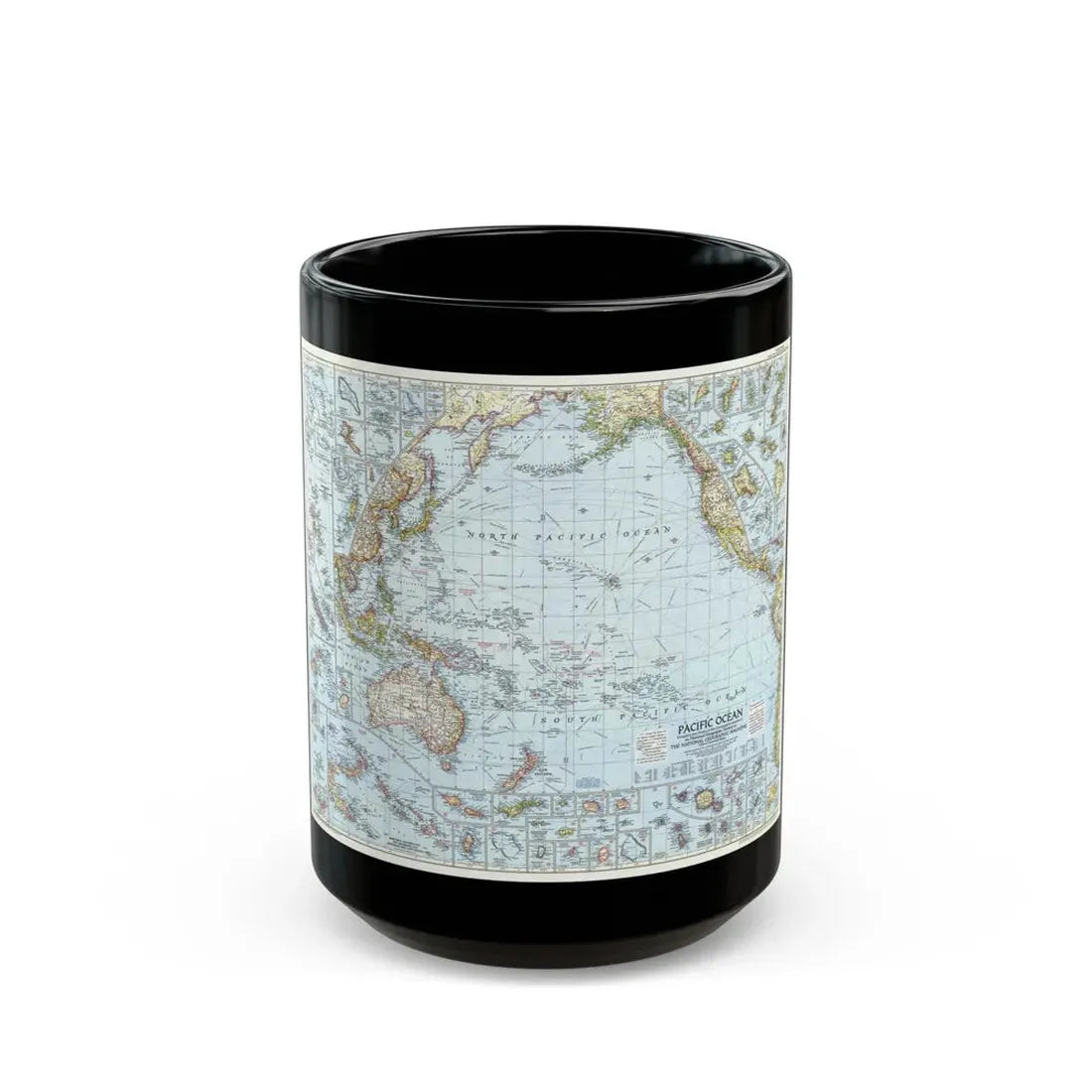 Pacific Ocean (1952) (Map) Black Coffee Mug 15oz - Go Mug Yourself
