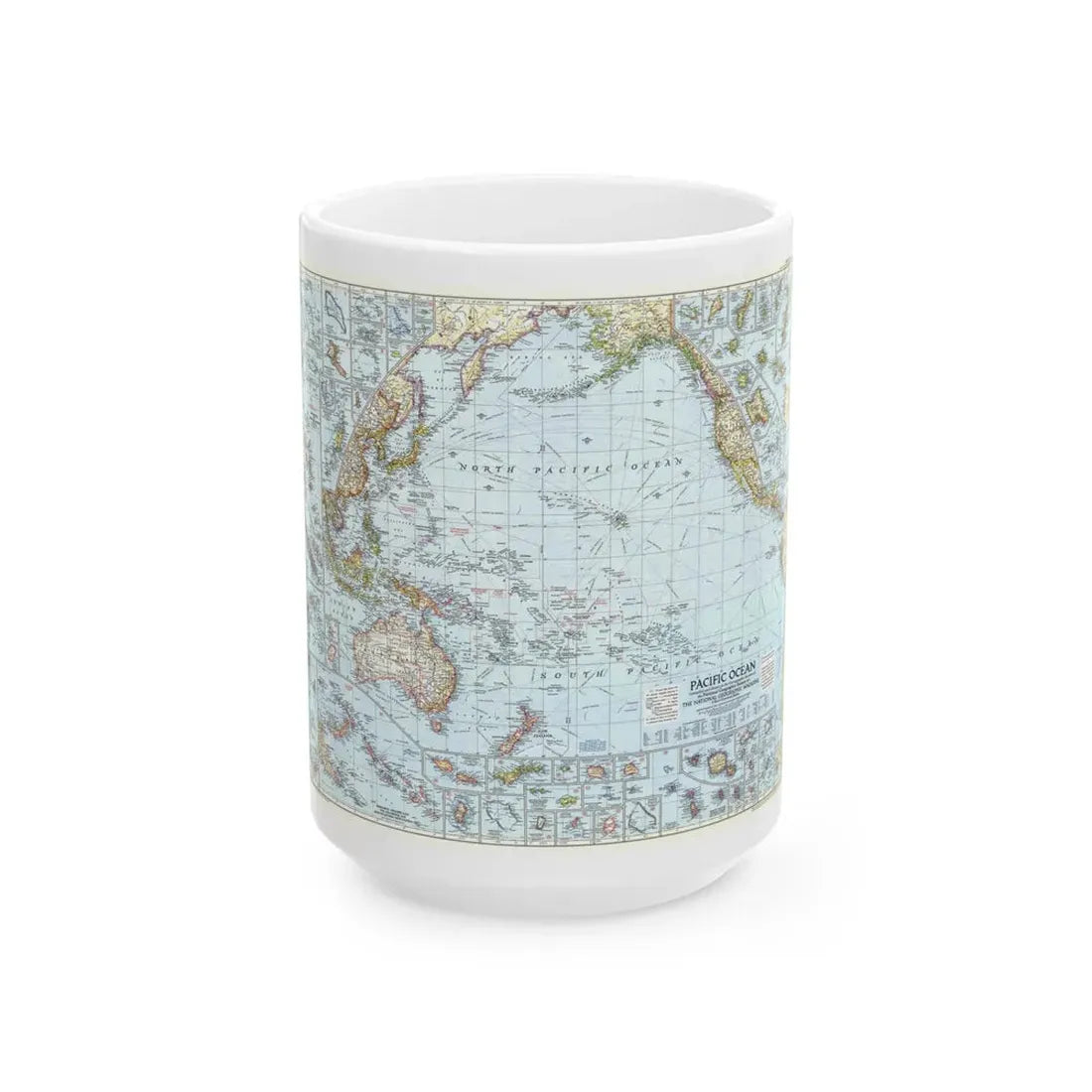 Pacific Ocean (1952) (Map) White Coffee Mug 15oz - Go Mug Yourself