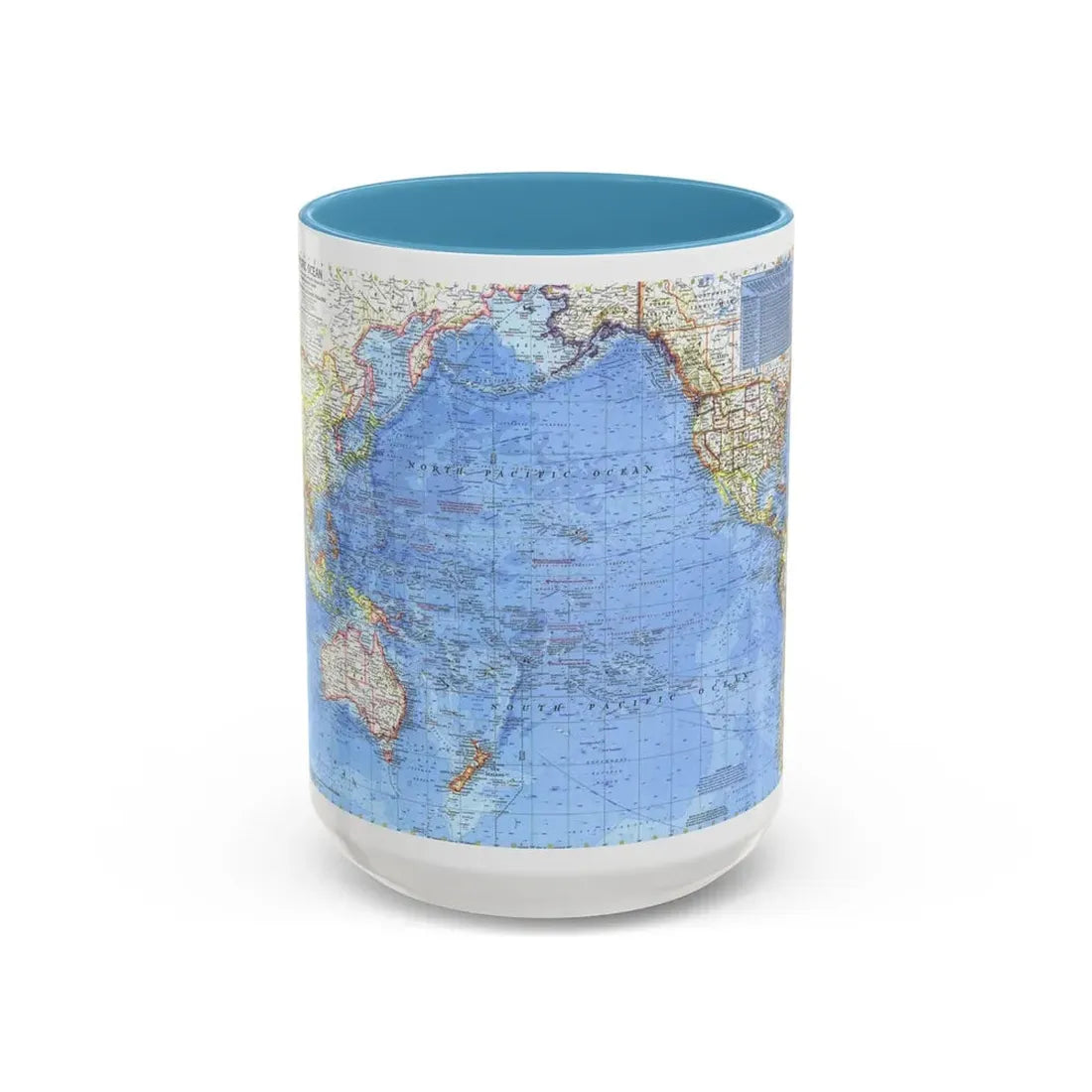 Pacific Ocean (1969) (Map) Accent Coffee Mug 15oz Light Blue - Go Mug Yourself