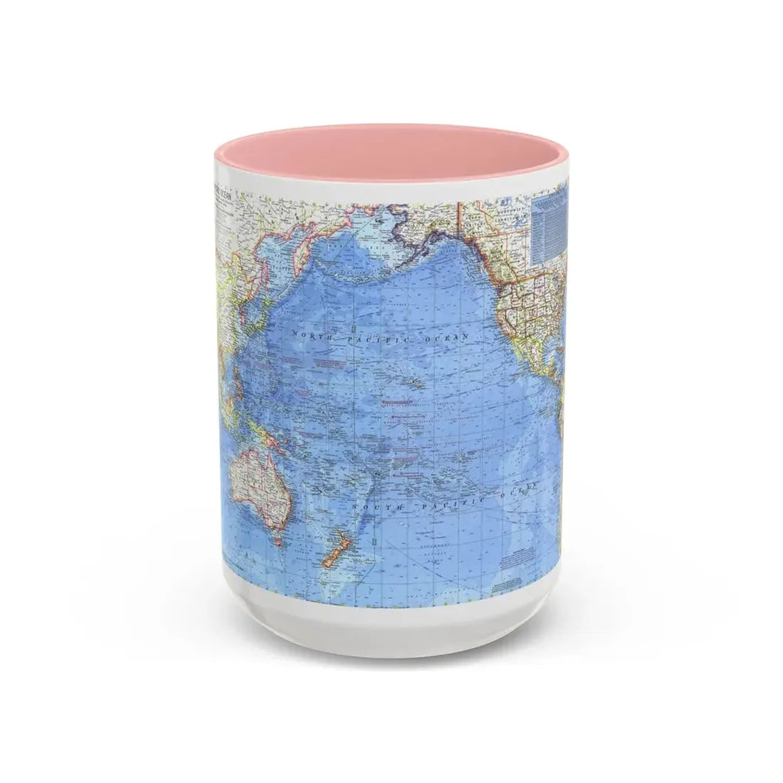 Pacific Ocean (1969) (Map) Accent Coffee Mug 15oz Pink - Go Mug Yourself