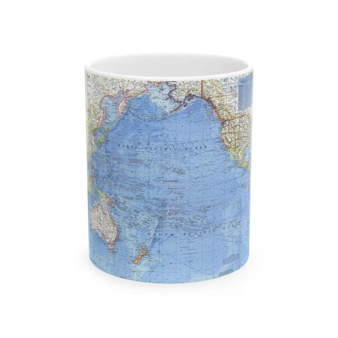 Pacific Ocean (1969) (Map) White Coffee Mug 11oz - Go Mug Yourself