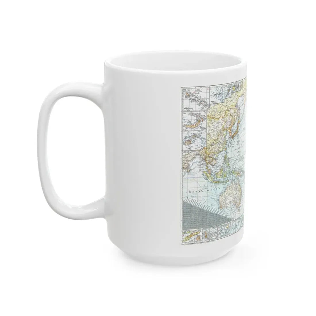 Pacific Ocean and the Bay of Bengal (1943) (Map) White Coffee Mug - Go Mug Yourself