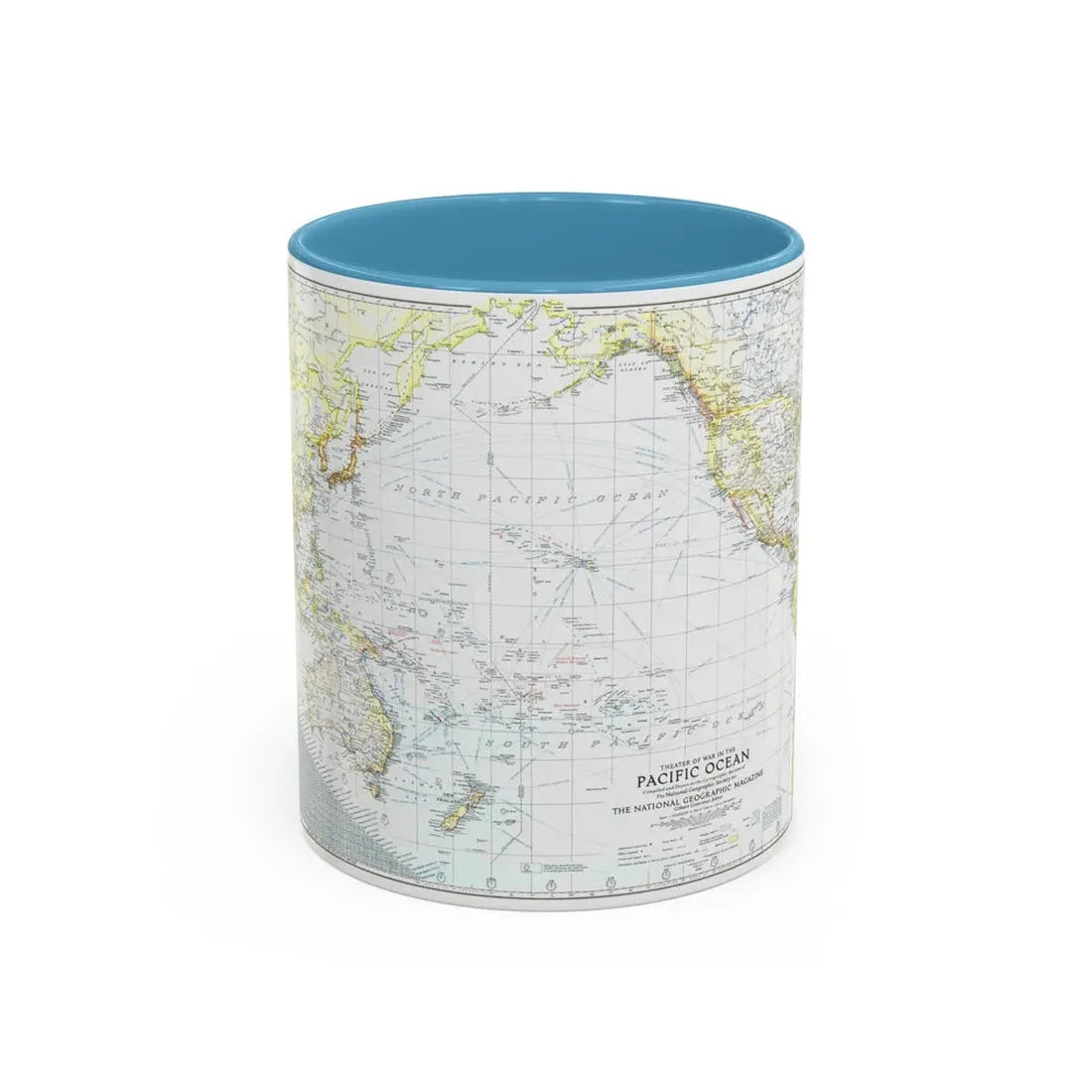 Pacific Ocean - Theater of War (1942) (Map) Accent Coffee Mug 11oz Light Blue - Go Mug Yourself