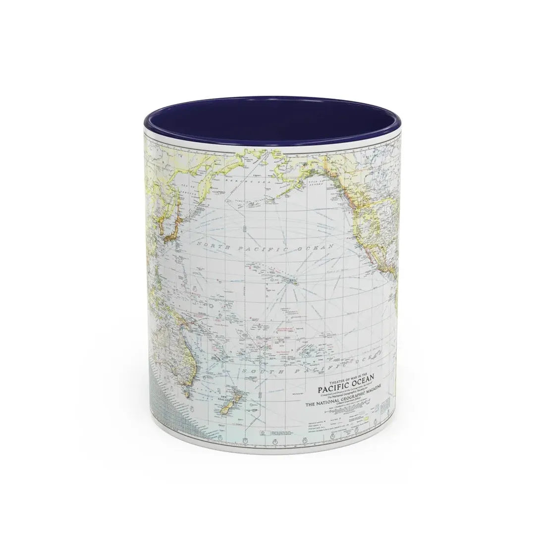 Pacific Ocean - Theater of War (1942) (Map) Accent Coffee Mug 11oz Navy - Go Mug Yourself