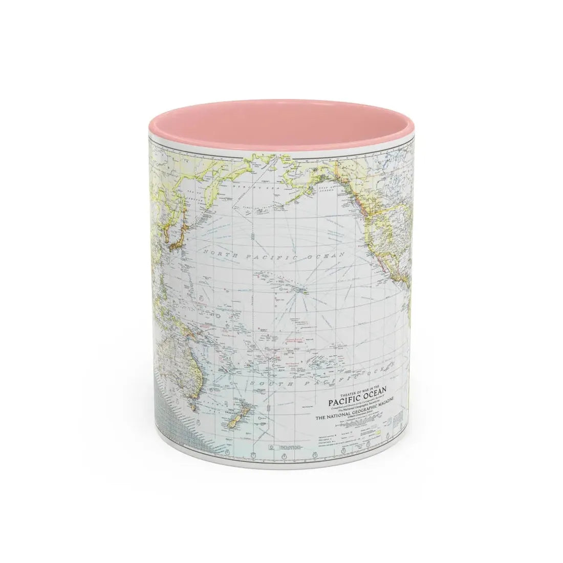 Pacific Ocean - Theater of War (1942) (Map) Accent Coffee Mug 11oz Pink - Go Mug Yourself