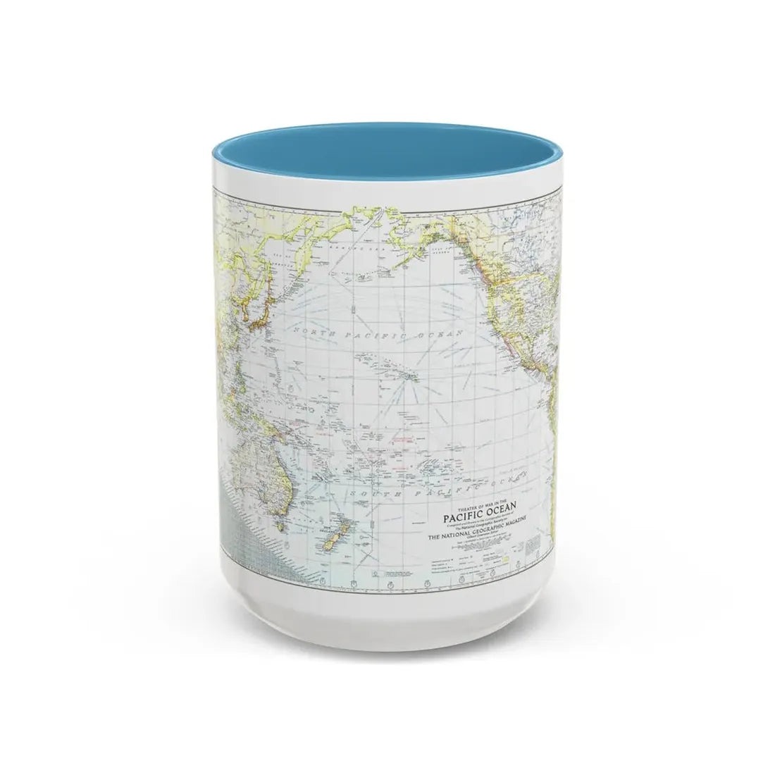 Pacific Ocean - Theater of War (1942) (Map) Accent Coffee Mug 15oz Light Blue - Go Mug Yourself