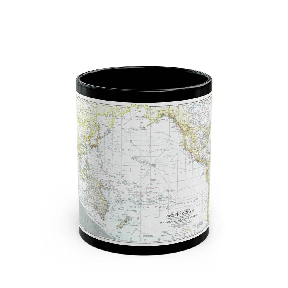 Pacific Ocean - Theater of War (1942) (Map) Black Coffee Mug-11oz-Go Mug Yourself