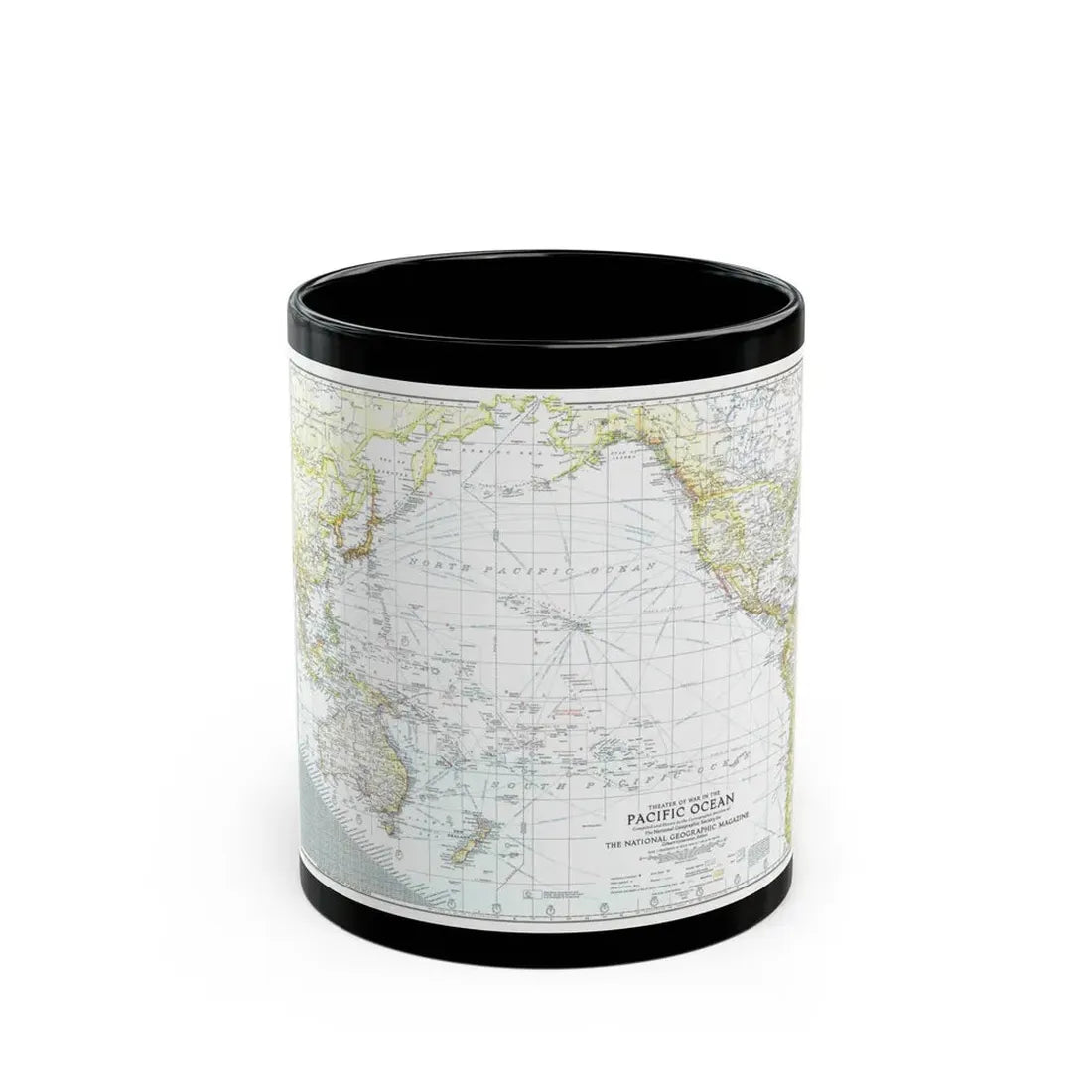 Pacific Ocean - Theater of War (1942) (Map) Black Coffee Mug 11oz - Go Mug Yourself