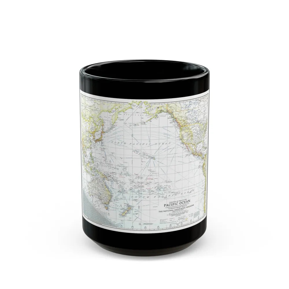 Pacific Ocean - Theater of War (1942) (Map) Black Coffee Mug-15oz-Go Mug Yourself