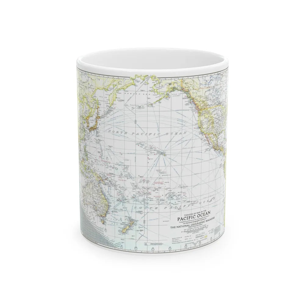 Pacific Ocean - Theater of War (1942) (Map) White Coffee Mug-11oz-Go Mug Yourself