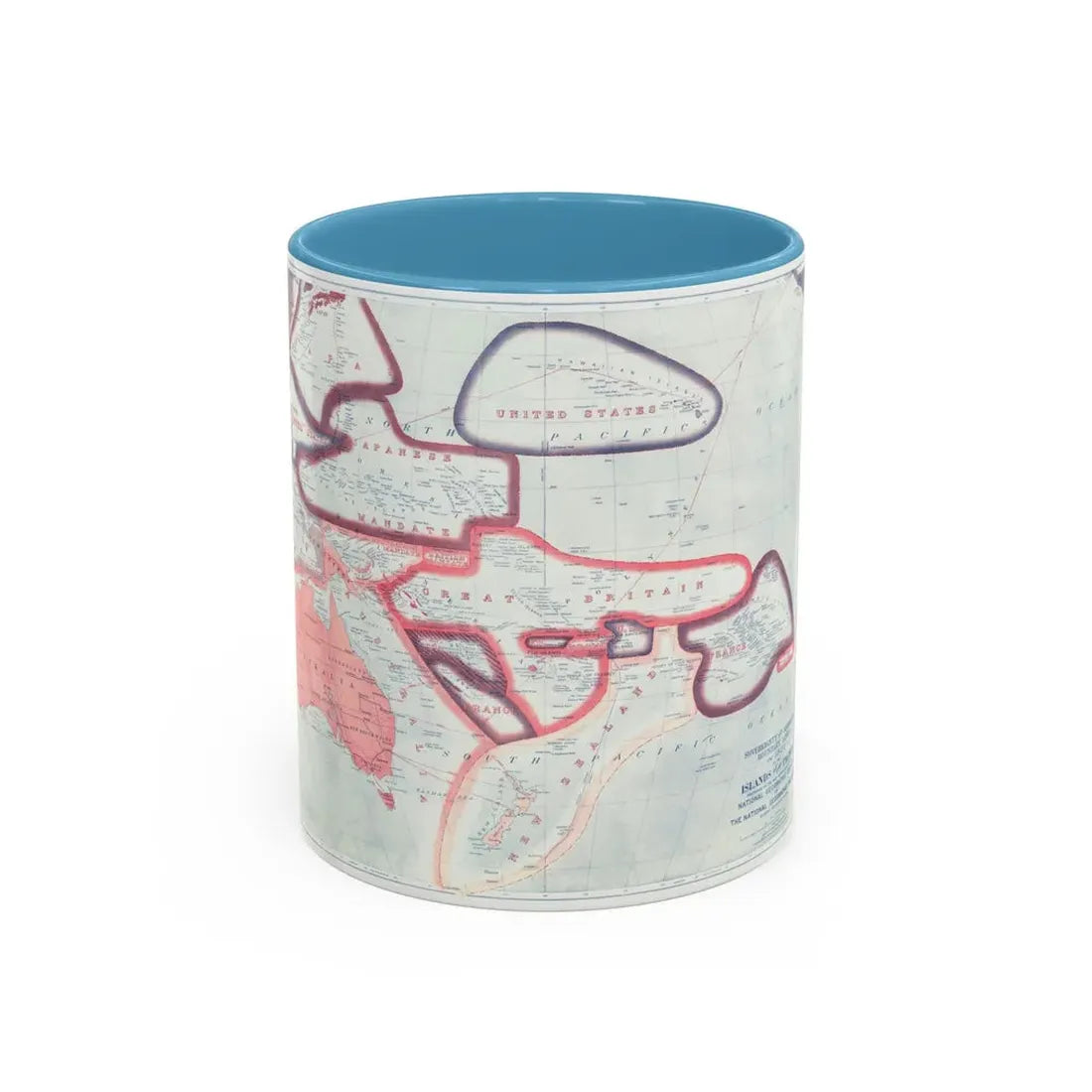 Pacific - Sovereignty and Mandate Boundary Lines (1921) (Map) Accent Coffee Mug 11oz Light Blue - Go Mug Yourself