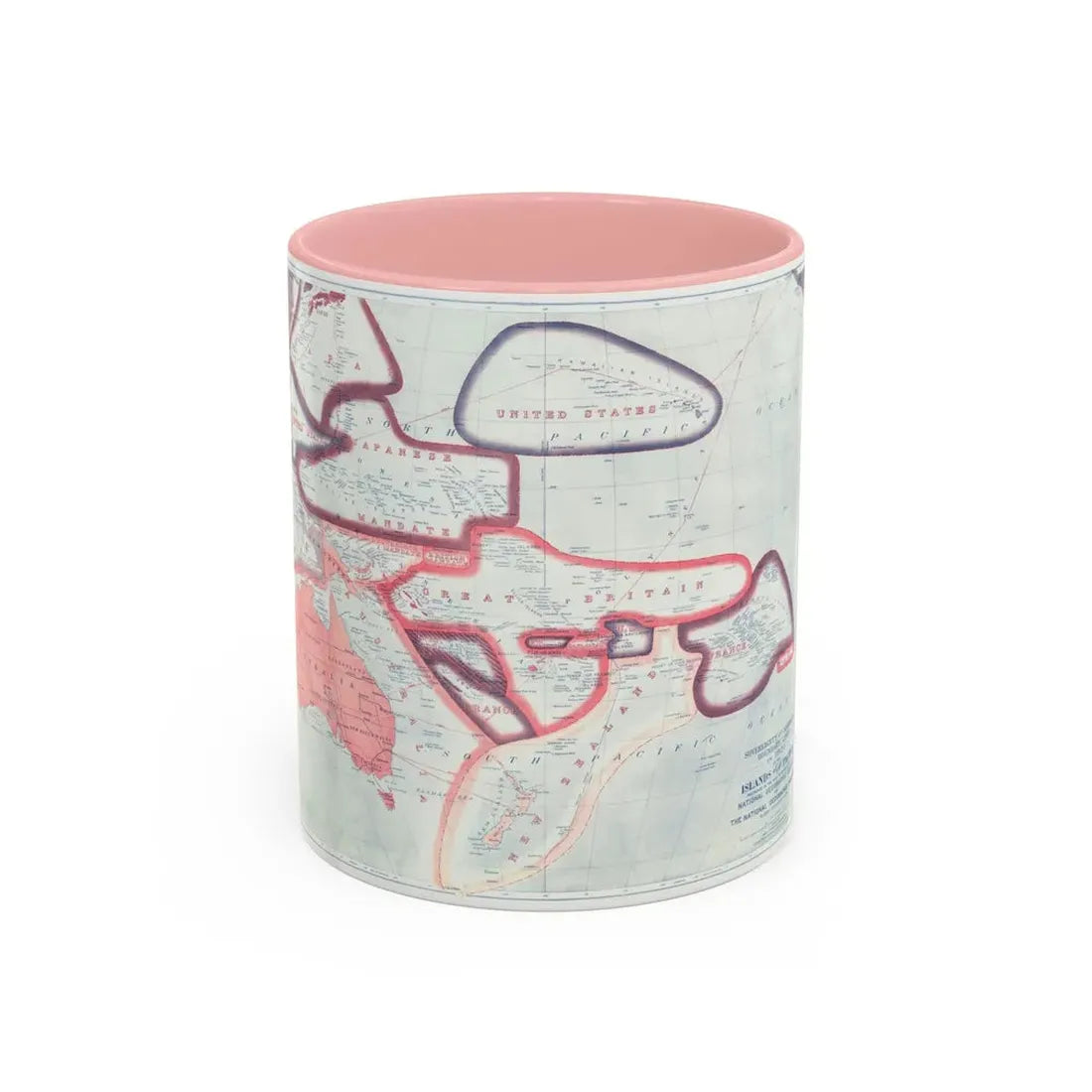 Pacific - Sovereignty and Mandate Boundary Lines (1921) (Map) Accent Coffee Mug 11oz Pink - Go Mug Yourself