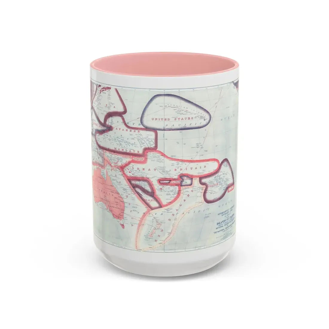 Pacific - Sovereignty and Mandate Boundary Lines (1921) (Map) Accent Coffee Mug 15oz Pink - Go Mug Yourself