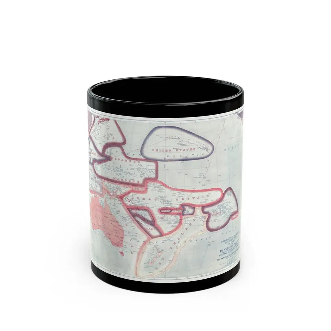 Pacific - Sovereignty and Mandate Boundary Lines (1921) (Map) Black Coffee Mug 11oz - Go Mug Yourself