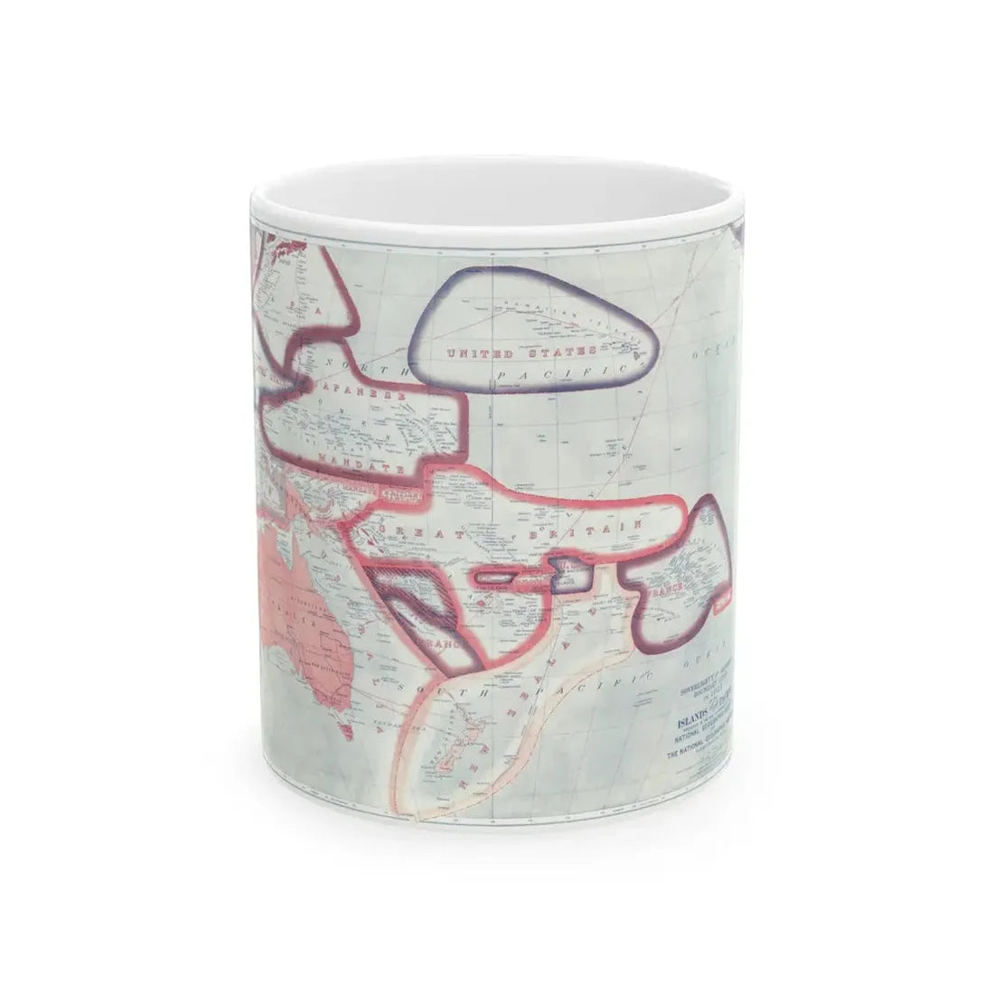 Pacific - Sovereignty and Mandate Boundary Lines (1921) (Map) White Coffee Mug 11oz - Go Mug Yourself