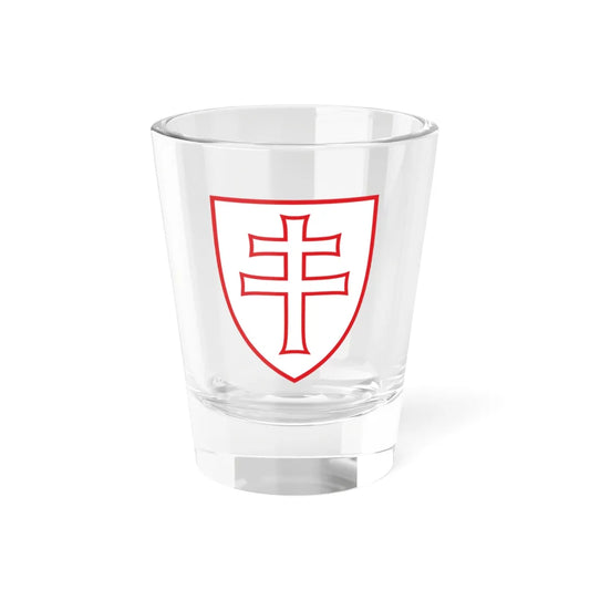 Pahonia-contour red-white shield with cross (Belarus) (Coat of Arms) Shot Glass 1.5oz 1.5oz - Go Mug Yourself