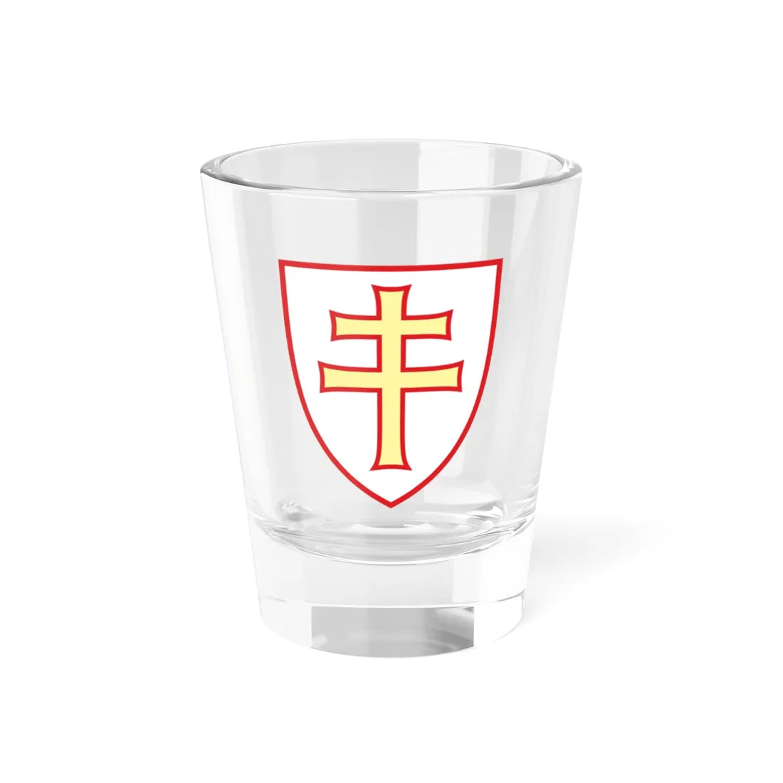 Pahonia-contour red-white shield with red-gold cross (Belarus) (Coat of Arms) Shot Glass 1.5oz 1.5oz - Go Mug Yourself