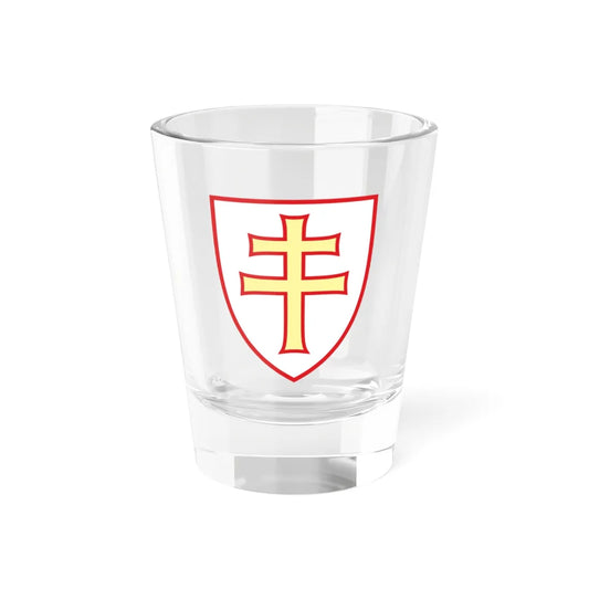 Pahonia-contour red-white shield with red-gold cross (Belarus) (Coat of Arms) Shot Glass 1.5oz 1.5oz - Go Mug Yourself
