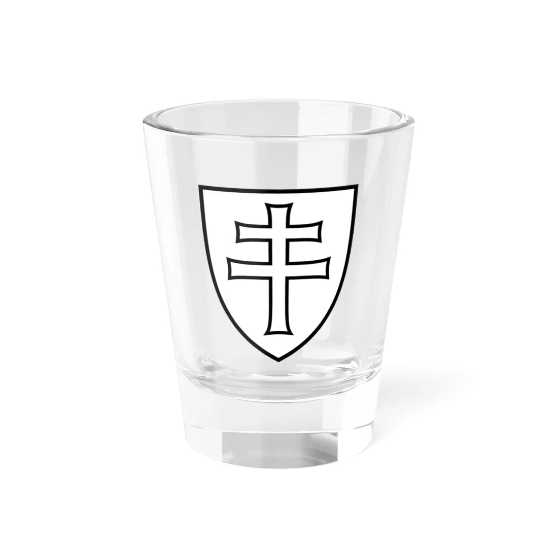 Pahonia-contour white filled shield with cross (Belarus) (Coat of Arms) Shot Glass 1.5oz 1.5oz - Go Mug Yourself