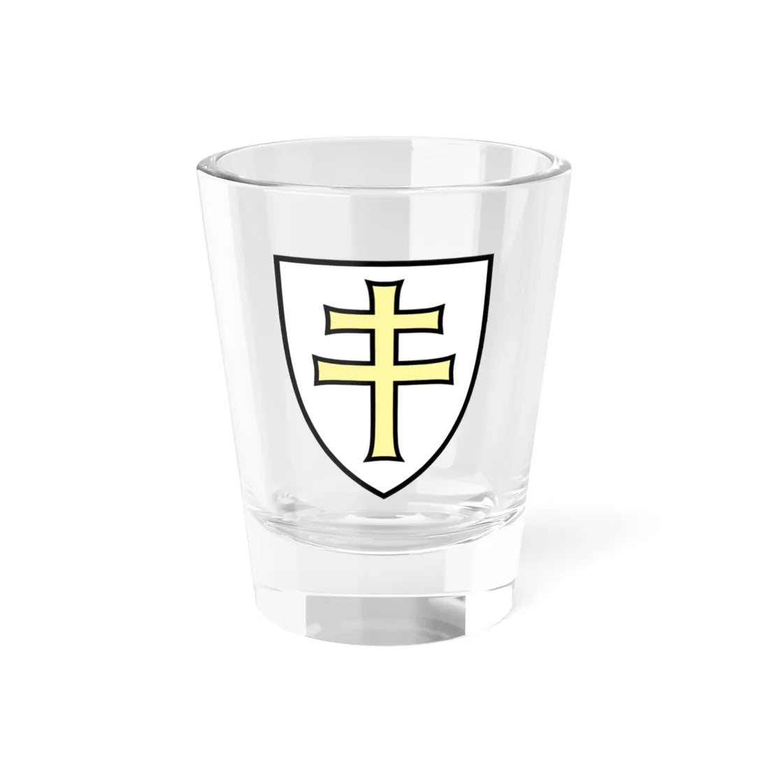 Pahonia-contour white shield with gold cross (Belarus) (Coat of Arms) Shot Glass 1.5oz 1.5oz - Go Mug Yourself