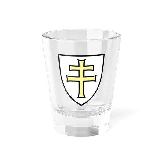 Pahonia-contour white shield with gold cross (Belarus) (Coat of Arms) Shot Glass 1.5oz 1.5oz - Go Mug Yourself
