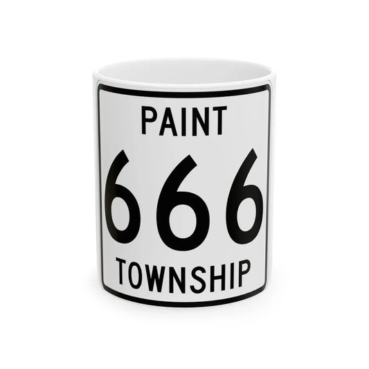Paint Township Route 666 Holmes County Ohio (Ohio) (Road Sign) White Coffee Mug 11oz - Go Mug Yourself