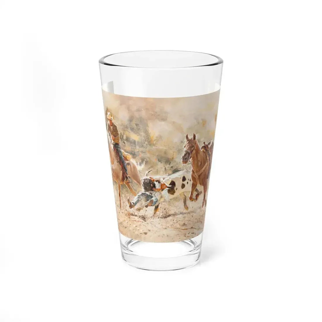 Painting Depicting Cowboy Wrestling Steer, Bull Doggin', 1980 (Magazine Illustration) Pint Glass 16oz 16oz - Go Mug Yourself