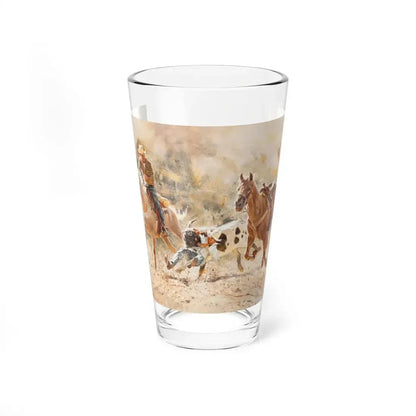 Painting Depicting Cowboy Wrestling Steer, Bull Doggin', 1980 (Magazine Illustration) Pint Glass 16oz 16oz - Go Mug Yourself