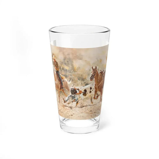 Painting Depicting Cowboy Wrestling Steer, Bull Doggin', 1980 (Magazine Illustration) Pint Glass 16oz 16oz - Go Mug Yourself